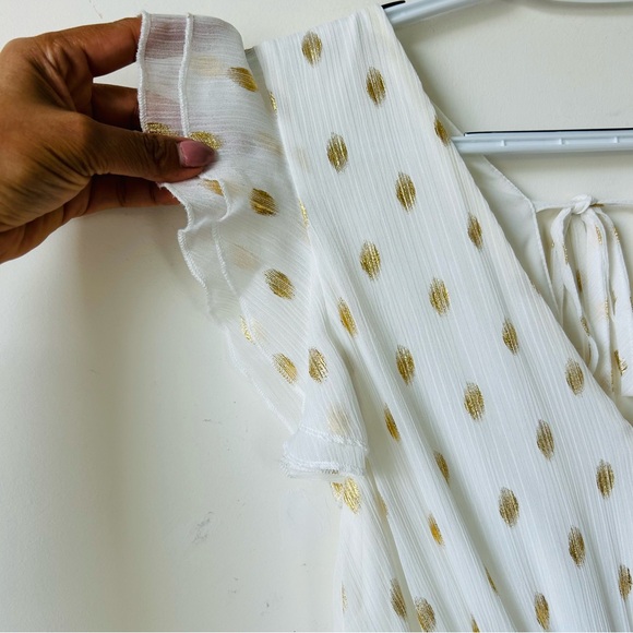 Lulus Cause to Celebrate White & Gold Dot Ruffled Tiered Midi Dress SizeM Magic - Picture 7 of 12